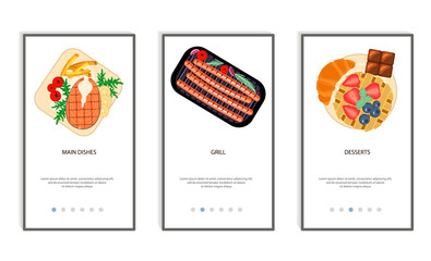 Set of food menu mobile app