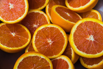 Close Up of Fresh Oranges on wooden background