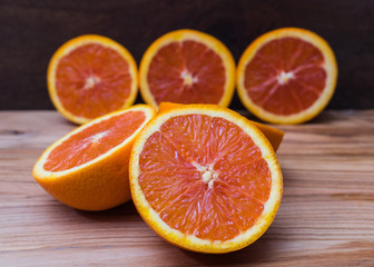 Close Up of Fresh Oranges on wooden background