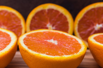 Close Up of Fresh Oranges on wooden background