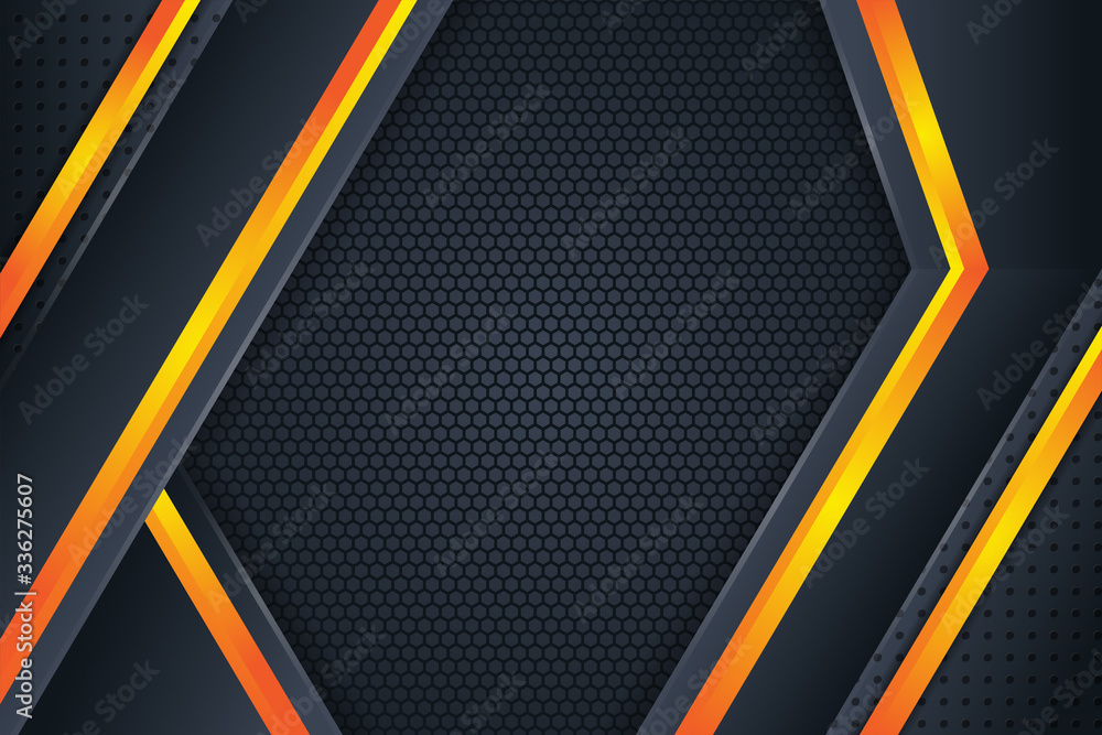 Poster abstract geometric background with gradient orange shape for element design. hexagon pattern on cent