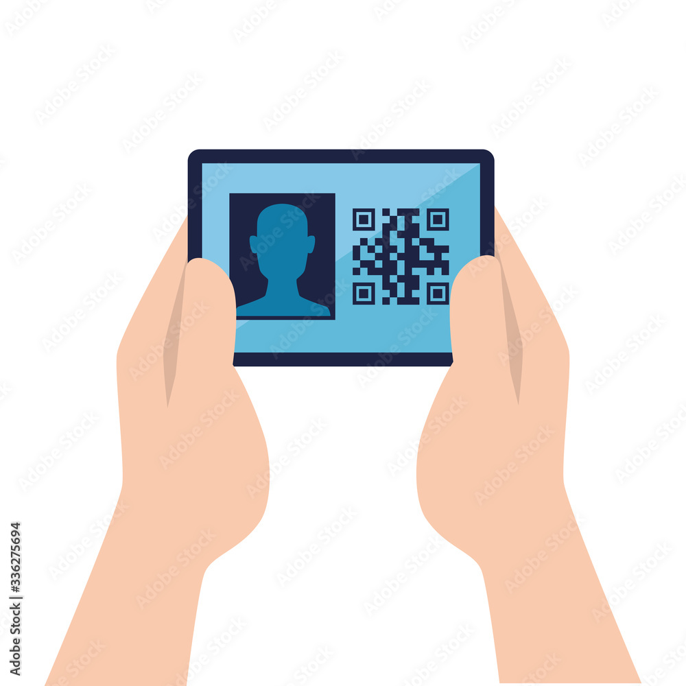 Poster hands and qr code inside smartphone design of technology scan information business price communicati