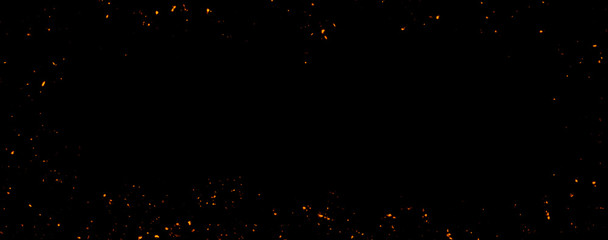 Fire embers particles texture overlays . Burn effect on isolated black background. Stock illustration. Film texture effect.