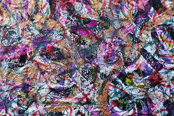 Multi-layer multi-colored background with a chaotic pattern. Twisted multicolored lines.