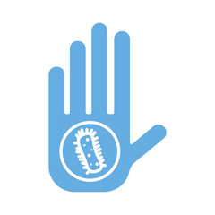 hand with covid19 virus particle line style