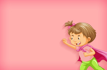 Plain background with little girl playing hero