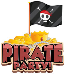 Font design for word pirate party with flag and gold