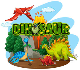 Font design for word dinosaur with many dinosaurs in the forest © GraphicsRF