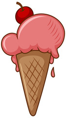 Strawberry ice cream in the cone on white background