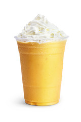 Ice mango smoothie isolated on white