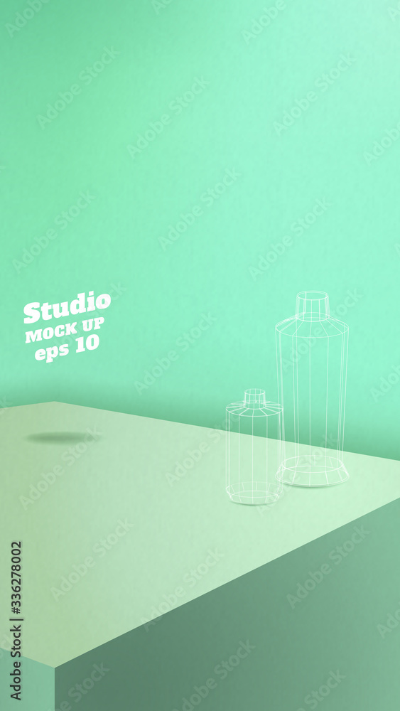 Aufkleber Studio table background.Vector,pastel green gradient product display block wall.mockup for display of design.Vertical Banner for advertise product.16 9 ratio