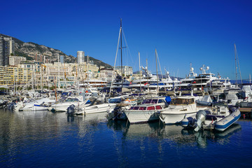 Fototapeta na wymiar Yachts are parked in Monte Carlo, Monaco