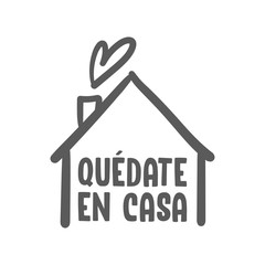 Stay at home message in spanish language, House doodle icon with text