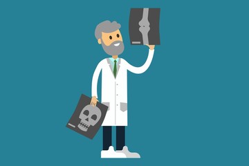 Vector of doctor with x-rays on blue