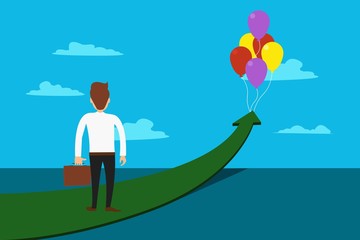 Obraz premium Employee walking on rising arrow of career