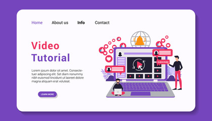 video tutorial landing page template flat design vector illustration