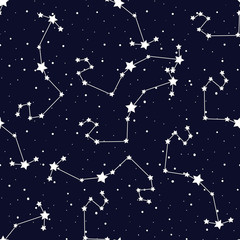 Scorpio zodiac star seamless pattern. Repeating Scorpio sign with stars on a black background. design for textile, wallpaper, fabric, decor, clothes, scrapbooking.