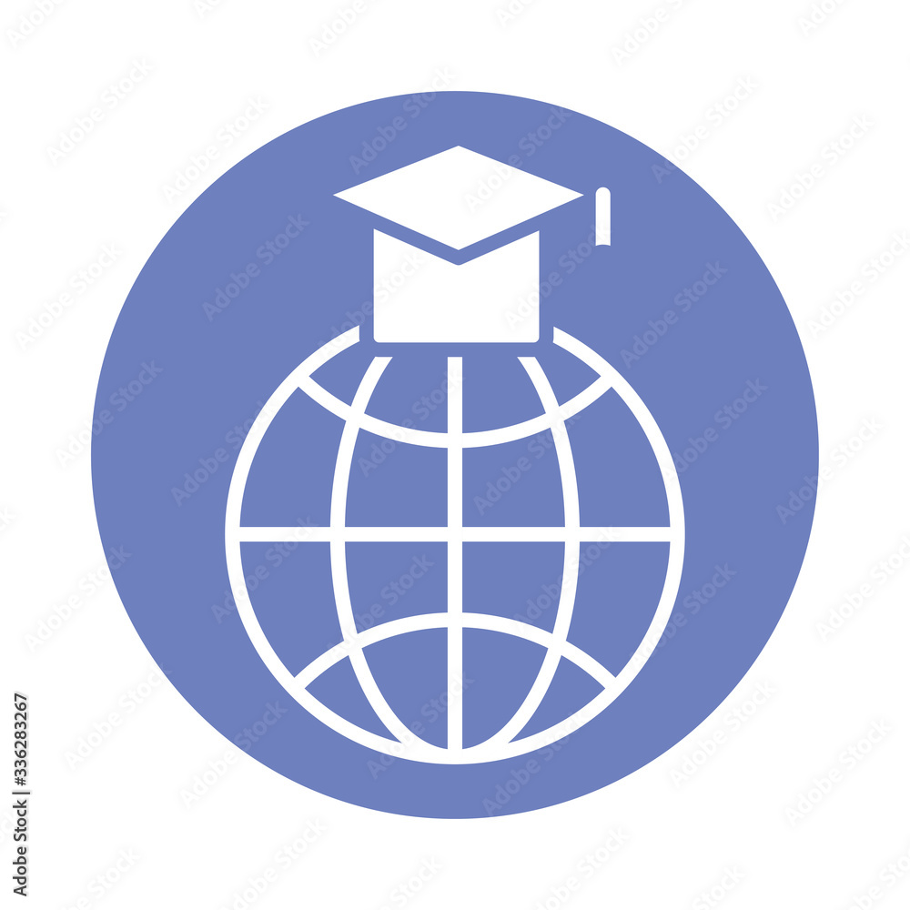 Poster sphere browser with hat graduation block style icon
