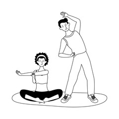 young couple athletes practicing exercise characters