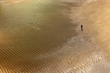 Porthcurno (England), UK - August 16, 2015: Porth Chapel beach, Porthcurno, Cornwall, England, United Kingdom.