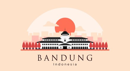 Fototapeta na wymiar Gedung Sate Flat Style Vector Illustration The Icon of Bandung, West Java, Indonesia