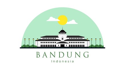 Naklejka premium Gedung Sate Flat Style Vector Illustration The Icon of Bandung, West Java, Indonesia