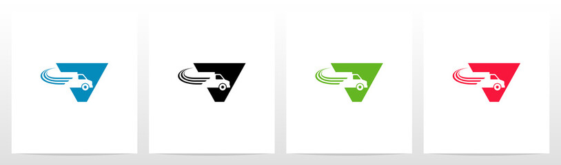 Transport Truck On Letter Logo Design V