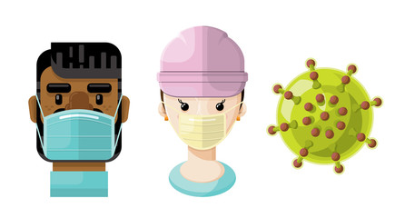 Flat Vector Set of Two Medical Professionals and a Virus Icon 3
