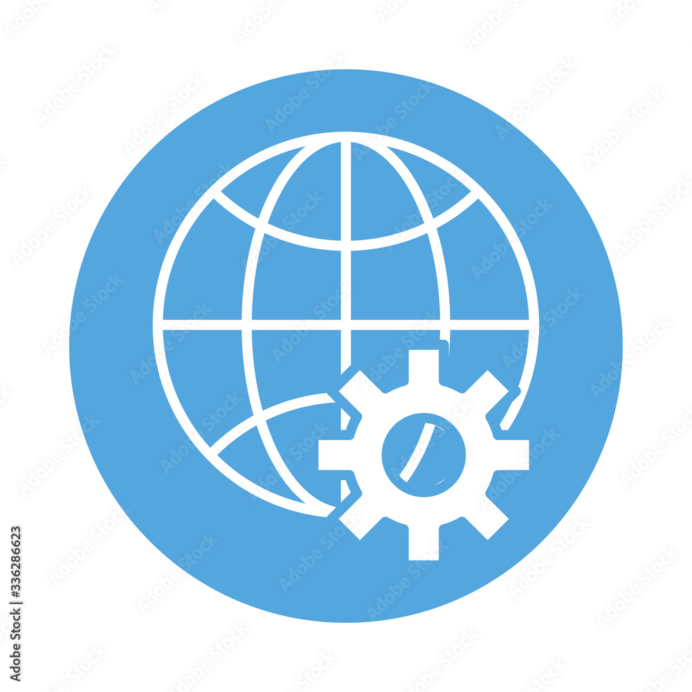 Poster sphere browser with gear block style icon