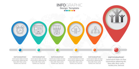 6 step of timeline infographics design template with options, process diagram, vector eps10 illustration