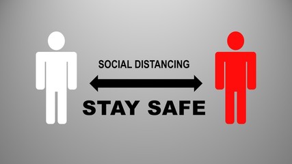 Illustration of social distancing and stay safe - Coronavirus preventive measures - Stop coronavirus spread self-isolation sign