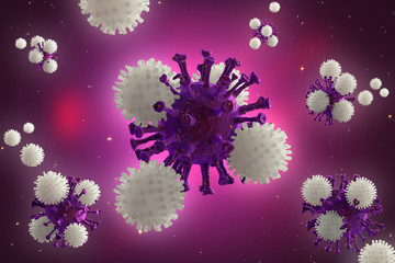 white blood cells are eliminating Corona virus in patient's body. 3D rendering