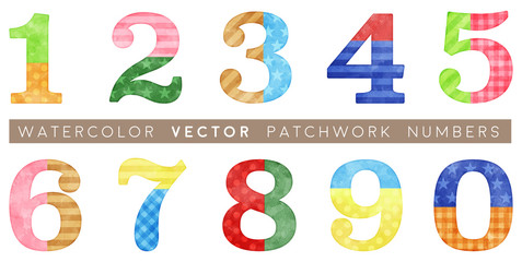 watercolor patchwork colorful numbers (vector)