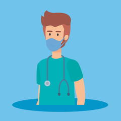 male paramedic with face mask vector illustration design