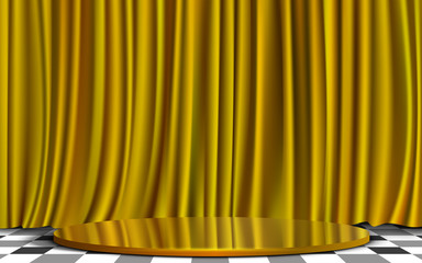golden podium with golden curtain in studio room
