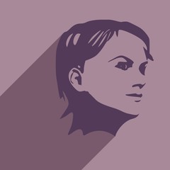 Face side view. Elegant silhouette of a female head. Web icon with long shadow