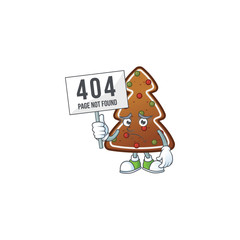 Sad face of gingerbread tree cartoon character raised up 404 boards