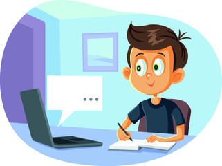 Student in Digital Homeschool Online Class Program Cartoon