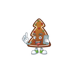 Cartoon design concept of gingerbread tree talking on phone