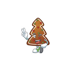 Cheerful gingerbread tree mascot design with two fingers