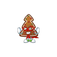 Gingerbread tree cartoon design concept dressed as Super hero