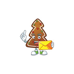 Cute face gingerbread tree mascot design bring brown envelope
