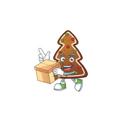 Gingerbread tree cartoon design style having gift box