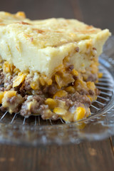 Canadian shephers pie in a clear plate