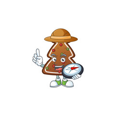World explorer gingerbread tree cartoon design style using compass