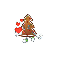 An adorable cartoon design of gingerbread tree holding heart