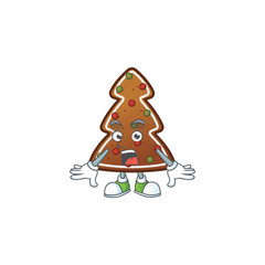 A cartoon design of gingerbread tree showing an amazed gesture
