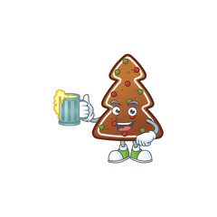 Happy gingerbread tree mascot style toast with a glass of beer