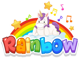 Font design for word rainbow with rainbow in the sky background