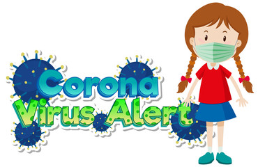 Poster design for coronavirus theme with girl wearing mask